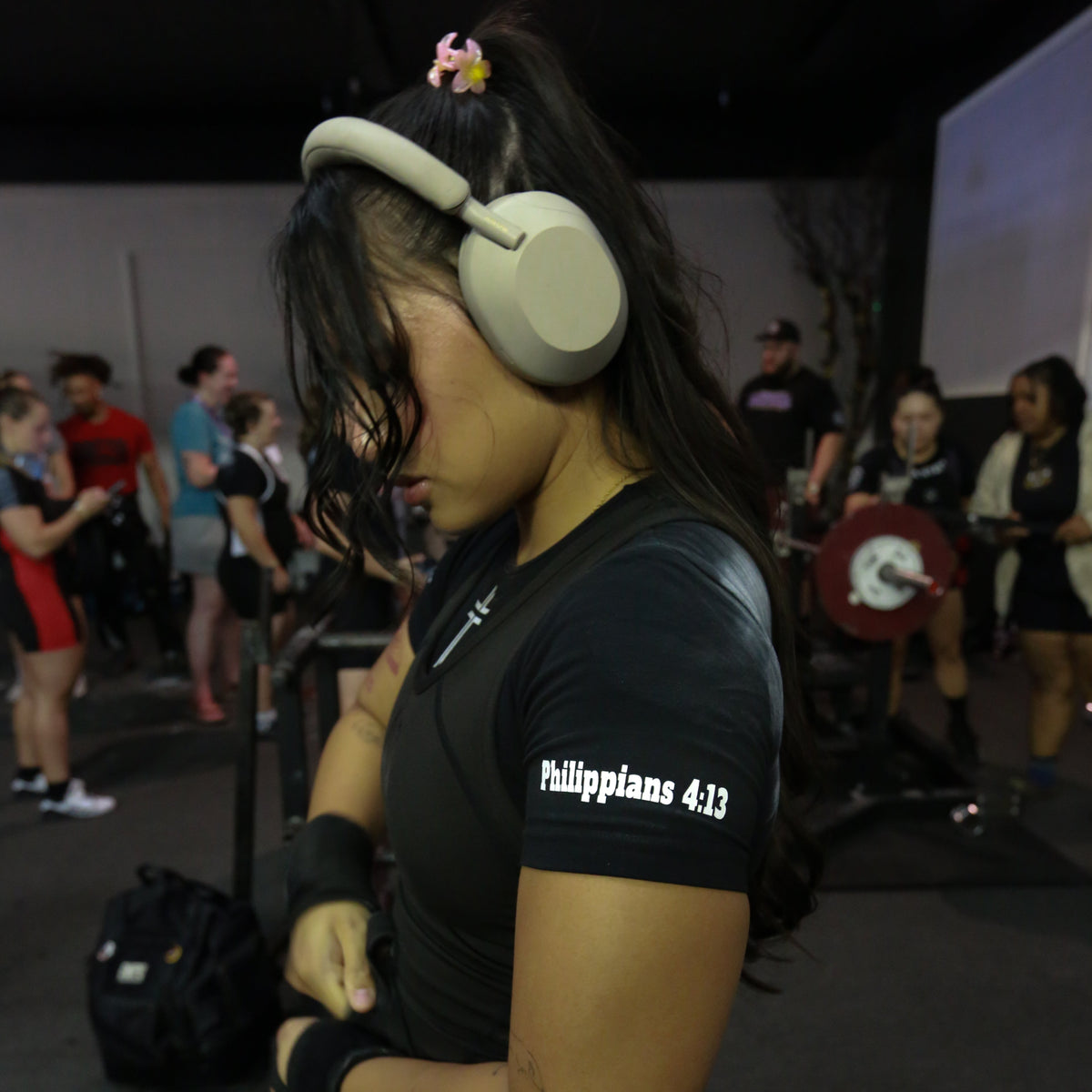 PHILIPPIANS 4:13 Powerlifting Crop Competition Shirt -Black